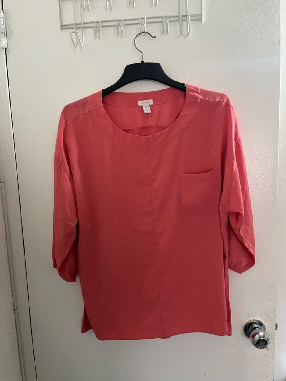 Chicos Coral Round-Neck Blouse with Front Pocket